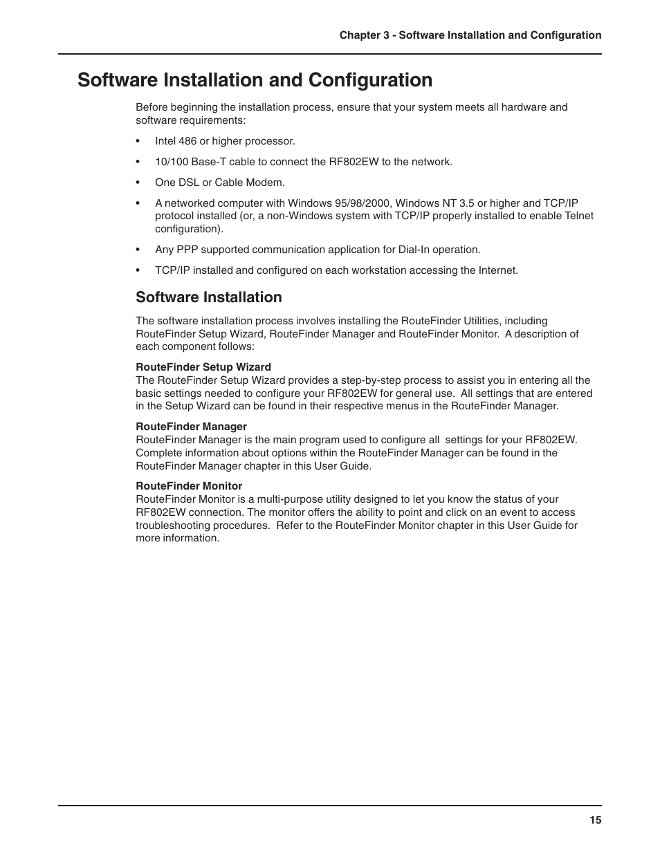 Software installation, Software installation and configuration | Multi-Tech Systems RF802EW User Manual | Page 15 / 118