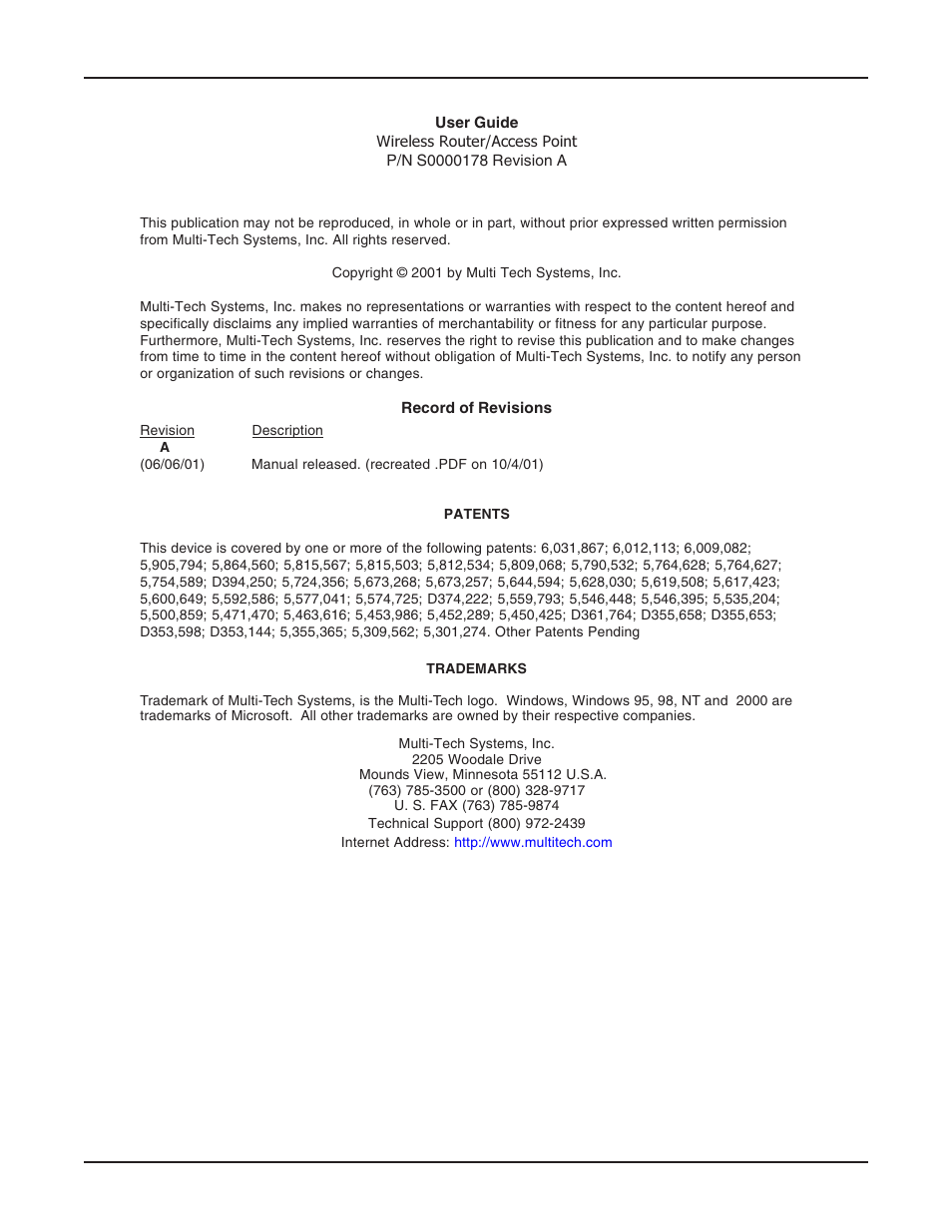 Multi-Tech Systems RF802EW User Manual | Page 2 / 118