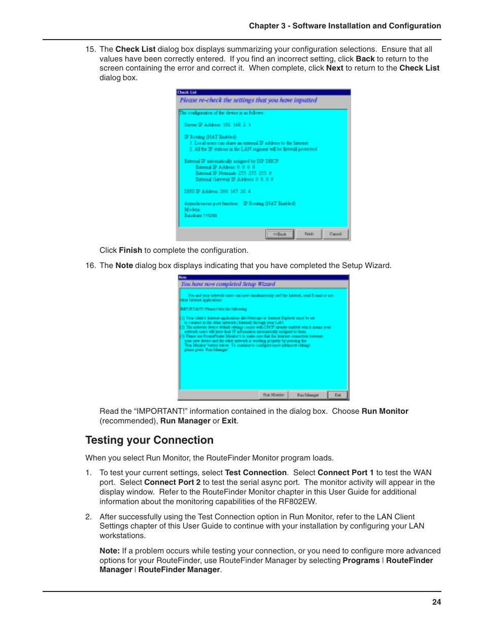 Testing your connection, Using telnet to configure your routefinder | Multi-Tech Systems RF802EW User Manual | Page 24 / 118