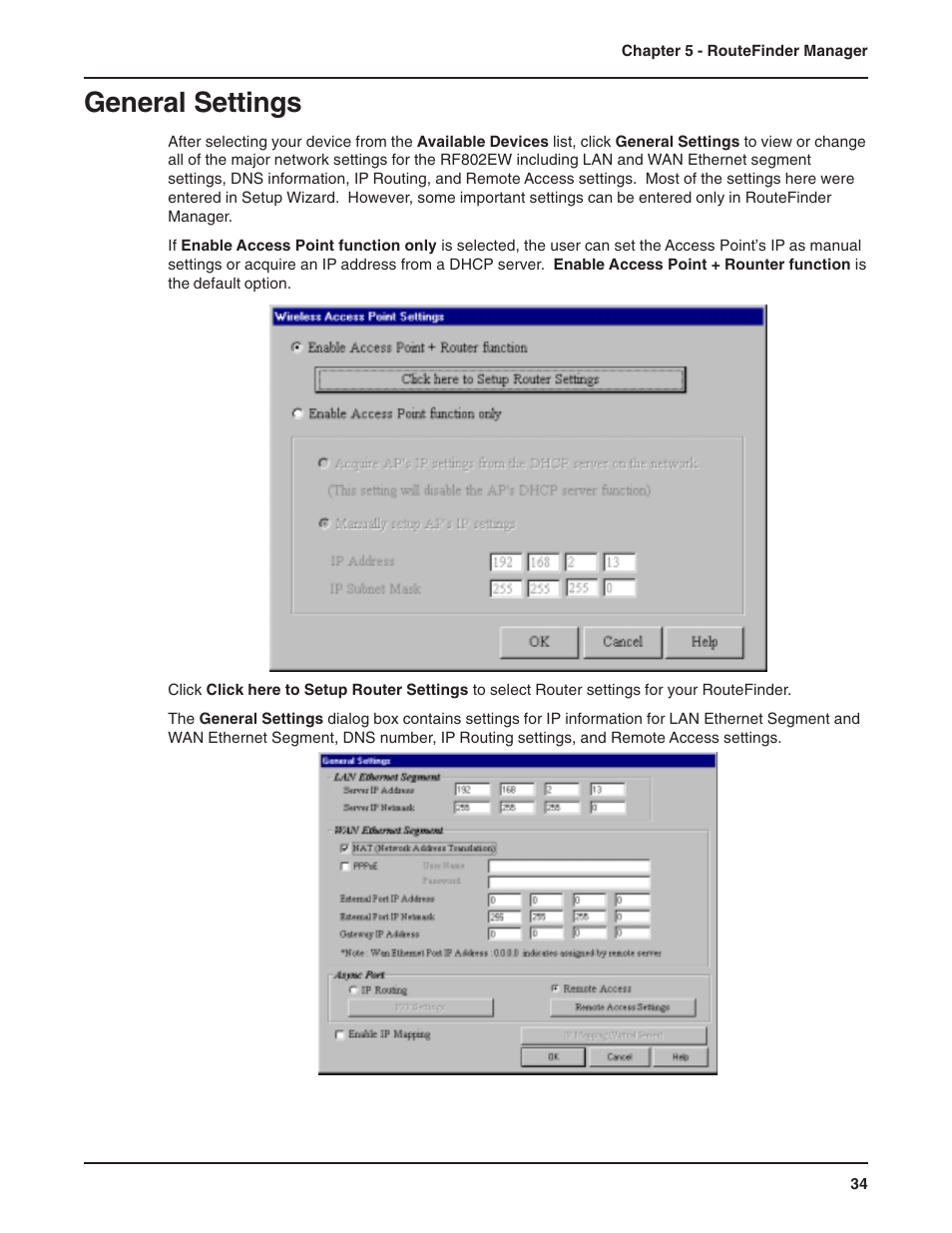 General settings, Wan ethernet segment | Multi-Tech Systems RF802EW User Manual | Page 34 / 118
