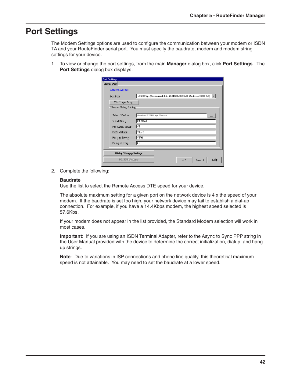 Port settings, Edit login script for remote access | Multi-Tech Systems RF802EW User Manual | Page 42 / 118