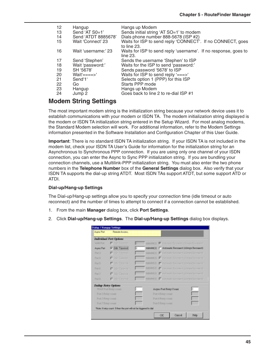 Modem string settings | Multi-Tech Systems RF802EW User Manual | Page 45 / 118