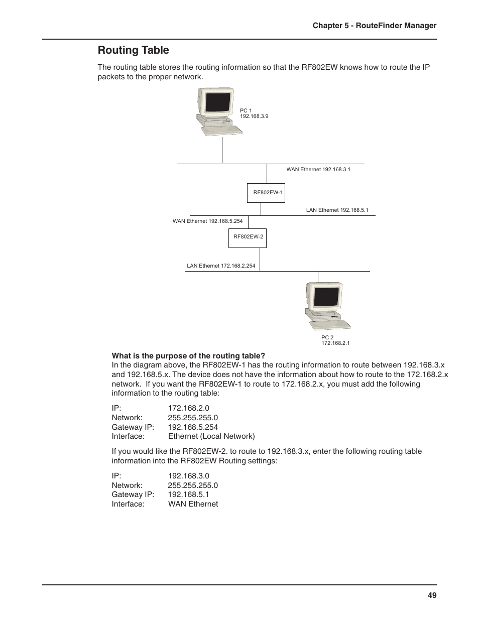 Routing table, Filter settings | Multi-Tech Systems RF802EW User Manual | Page 49 / 118