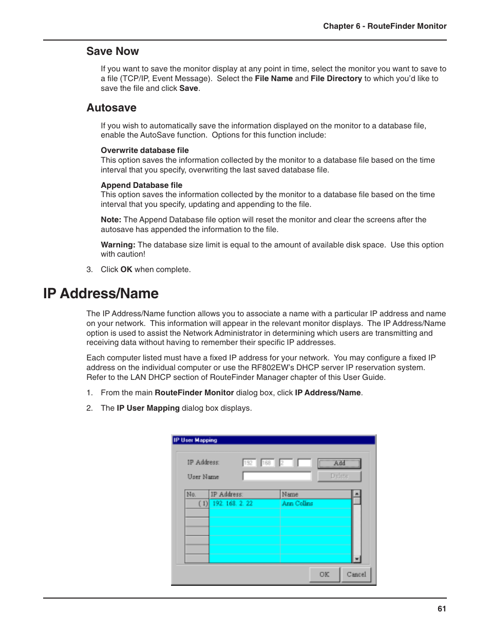Save now, Autosave, Ip address/name | Ip address/name event messages | Multi-Tech Systems RF802EW User Manual | Page 61 / 118