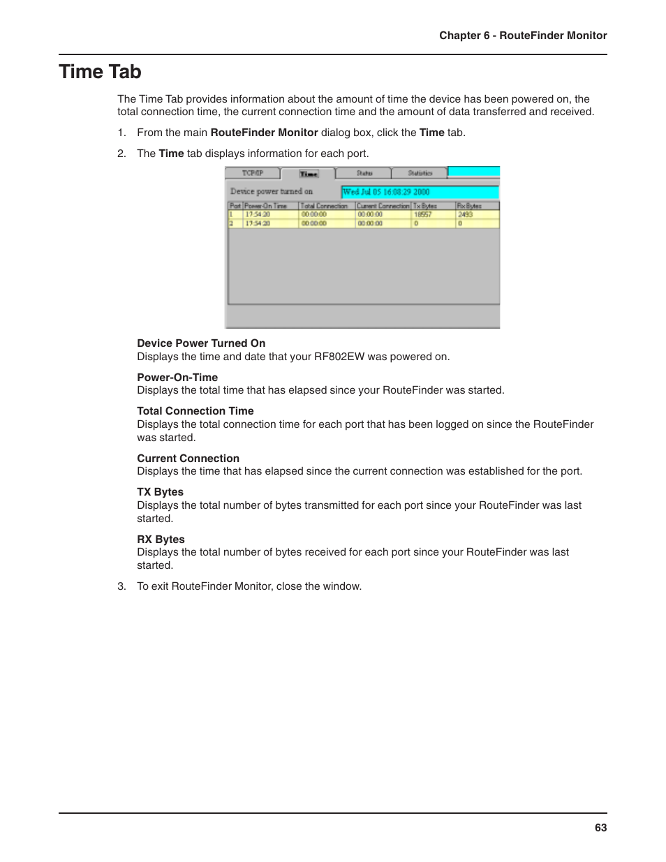 Time tab, Status tab | Multi-Tech Systems RF802EW User Manual | Page 63 / 118