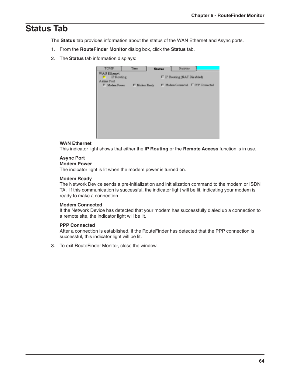 Status tab, Statistics tab | Multi-Tech Systems RF802EW User Manual | Page 64 / 118
