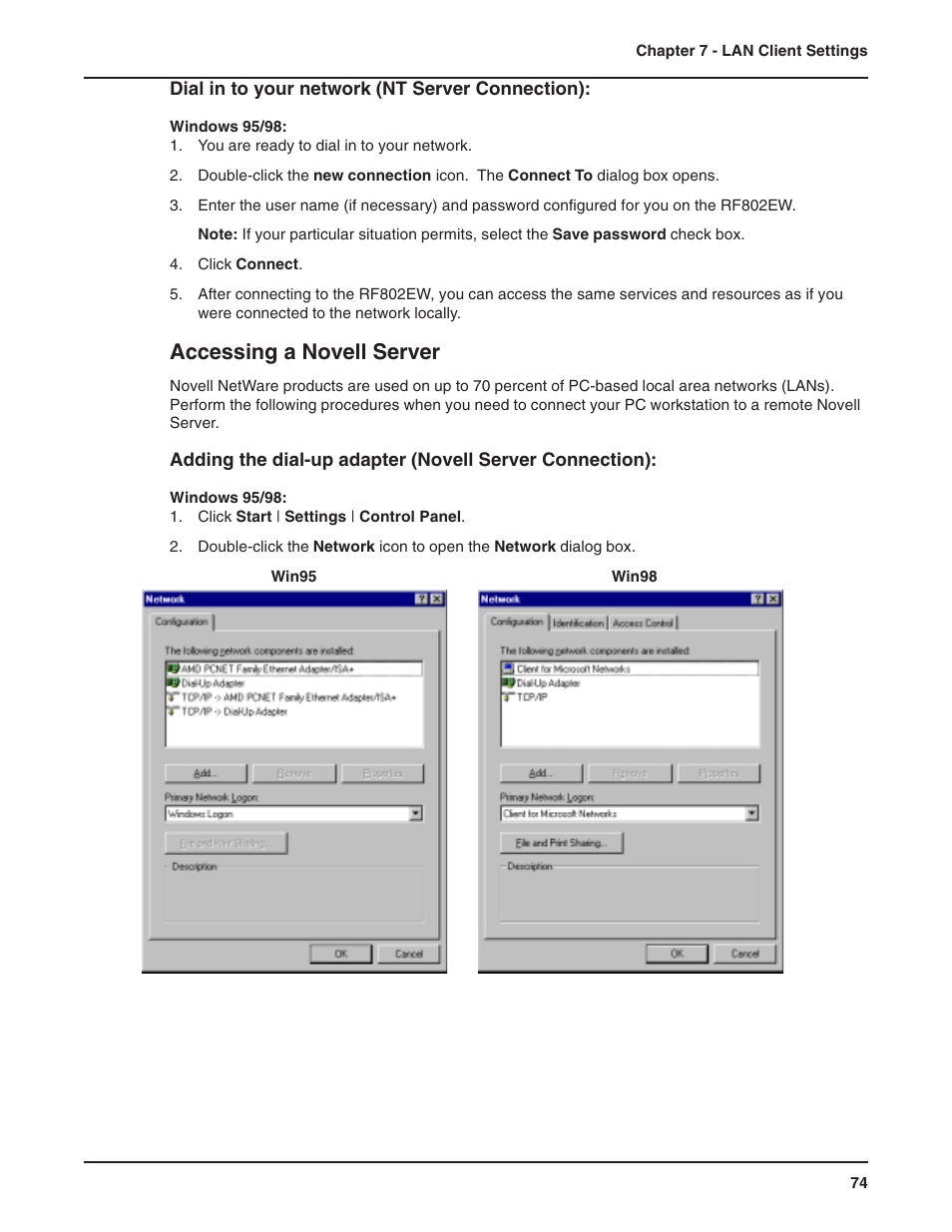Accessing a novell server | Multi-Tech Systems RF802EW User Manual | Page 74 / 118