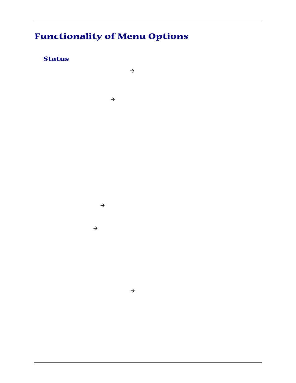 Functionality of menu options, Status | Multi-Tech Systems PN S000408C User Manual | Page 22 / 56