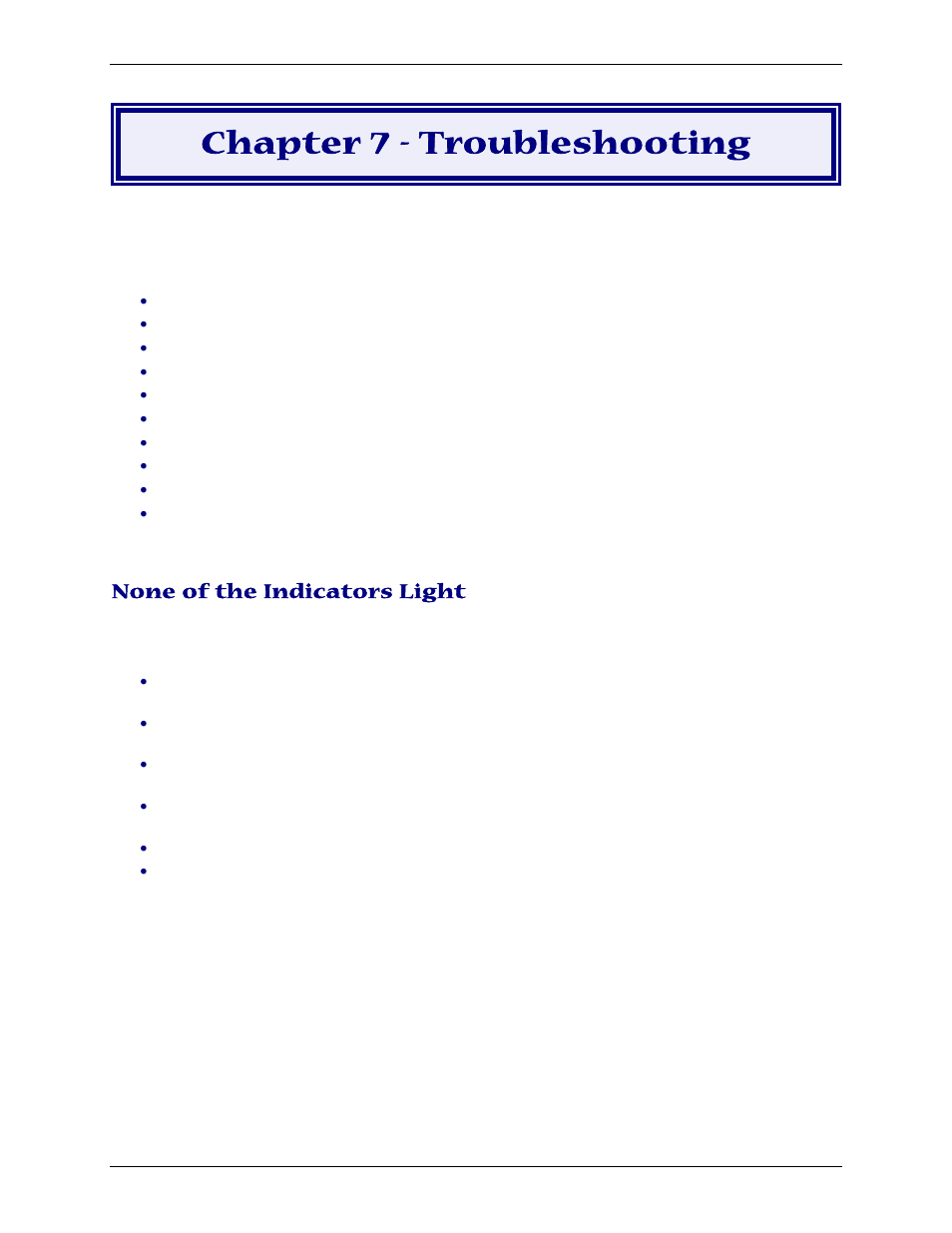 Chapter 7 - troubleshooting, None of the indicators light | Multi-Tech Systems PN S000408C User Manual | Page 39 / 56