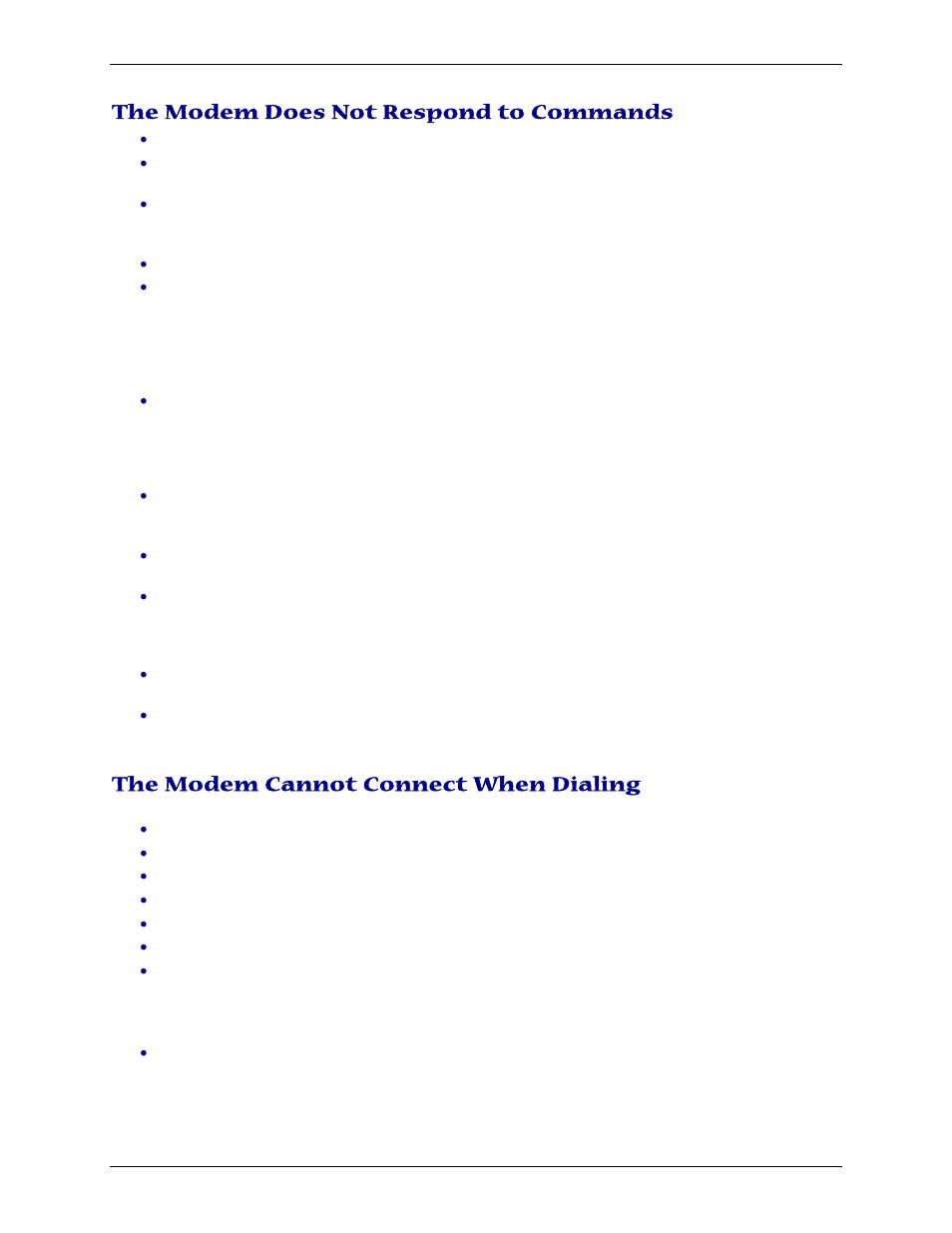 The modem does not respond to commands, The modem cannot connect when dialing | Multi-Tech Systems PN S000408C User Manual | Page 40 / 56