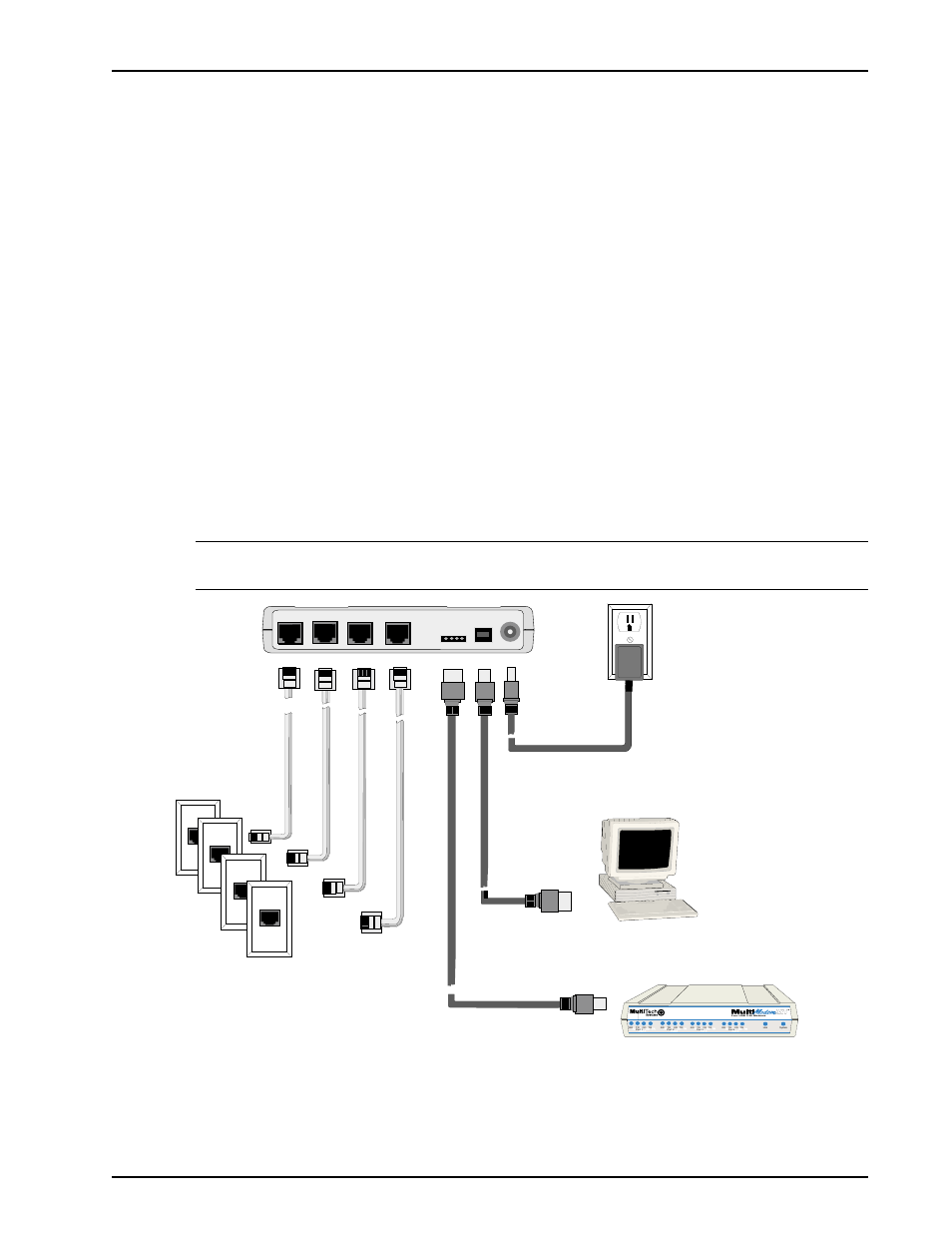 Cabling your mt4x56usb, Figure 2-2. back panel connections, Power connection port connections | Multi-Tech Systems MT4X56USB User Manual | Page 13 / 96