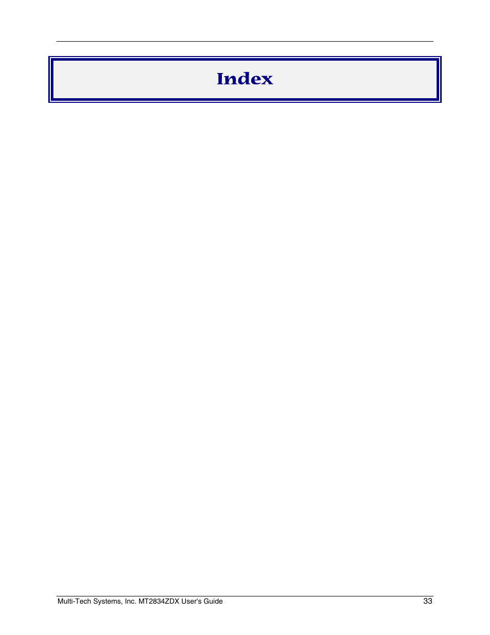 Index | Multi-Tech Systems MT2834ZDX User Manual | Page 33 / 34