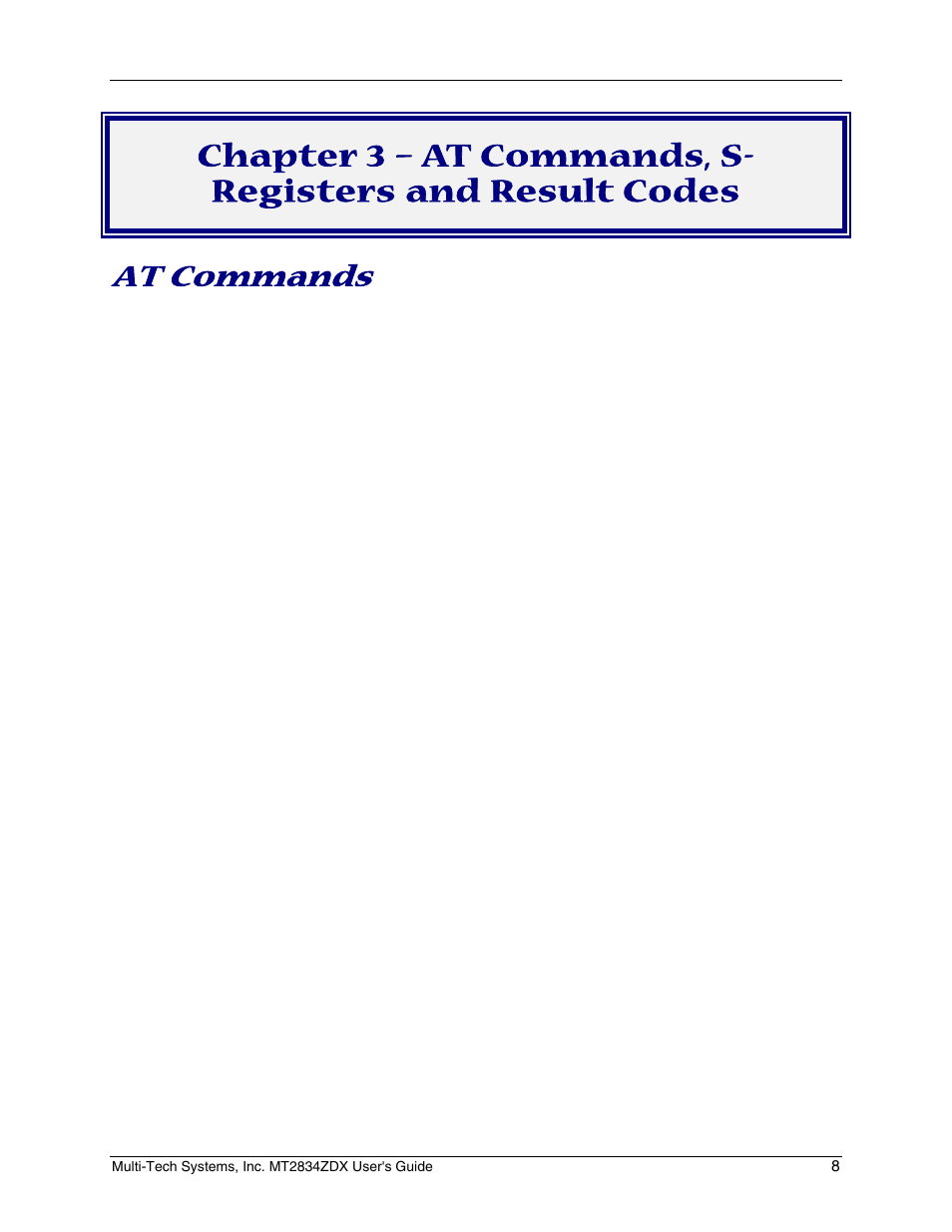 At commands | Multi-Tech Systems MT2834ZDX User Manual | Page 8 / 34
