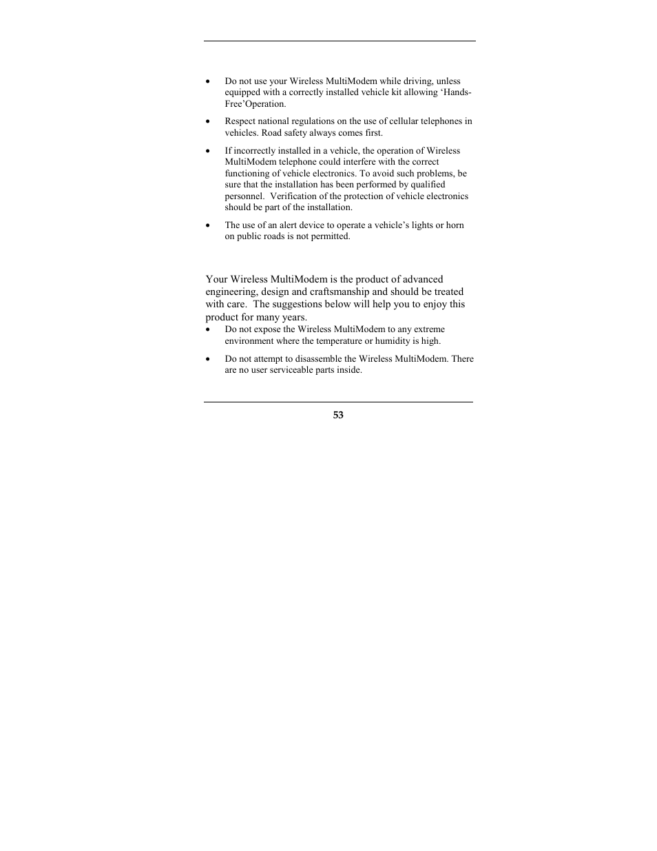 Vehicle safety, Nance of gsm modem | Multi-Tech Systems MTCBA-G-F2 User Manual | Page 53 / 61