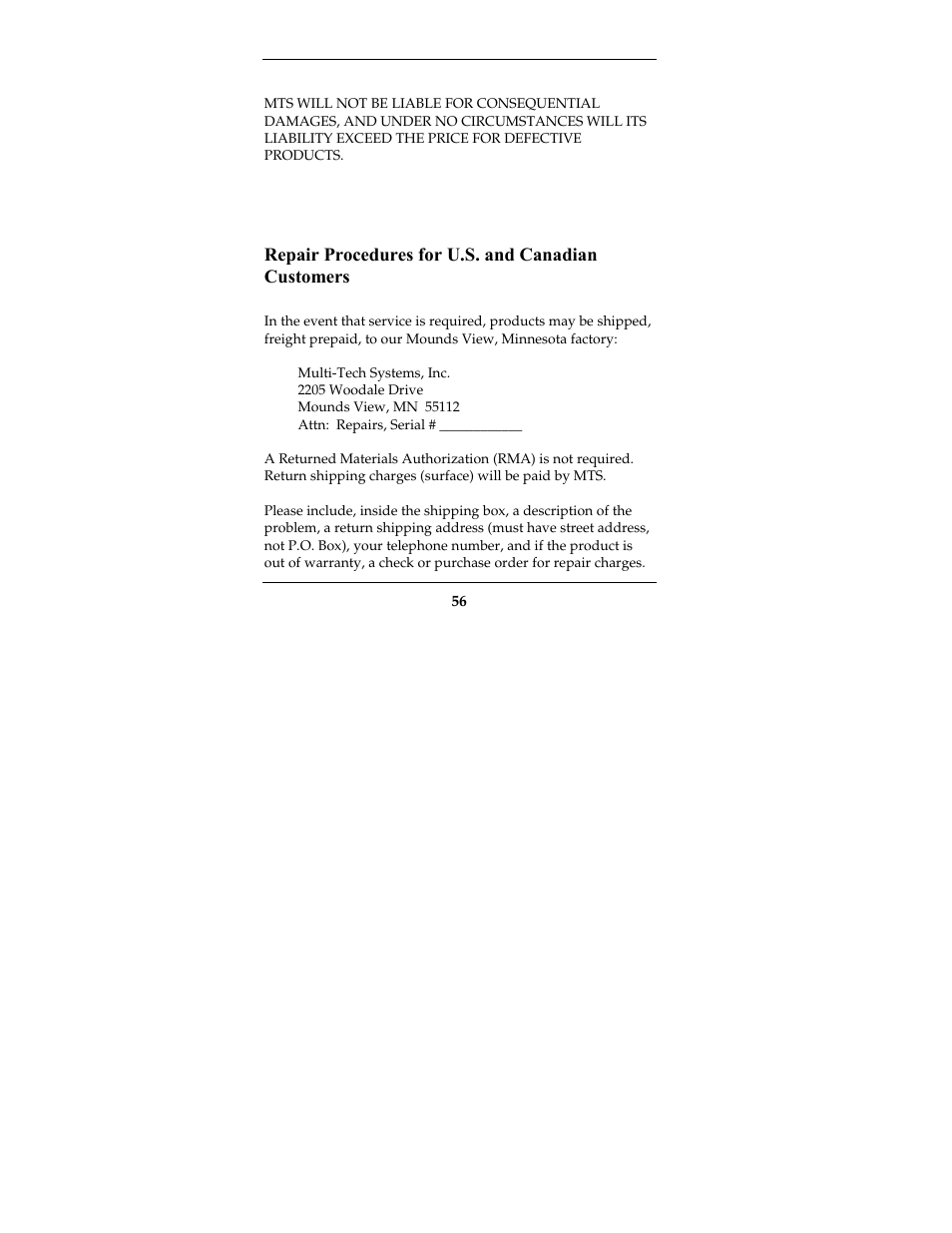 Dures for u.s. and canadian customers | Multi-Tech Systems MTCBA-G-F2 User Manual | Page 56 / 61