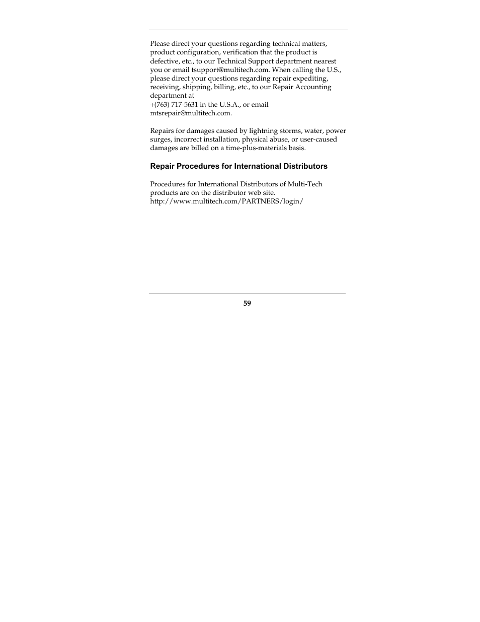 Epair procedures for international distributors | Multi-Tech Systems MTCBA-G-F2 User Manual | Page 59 / 61