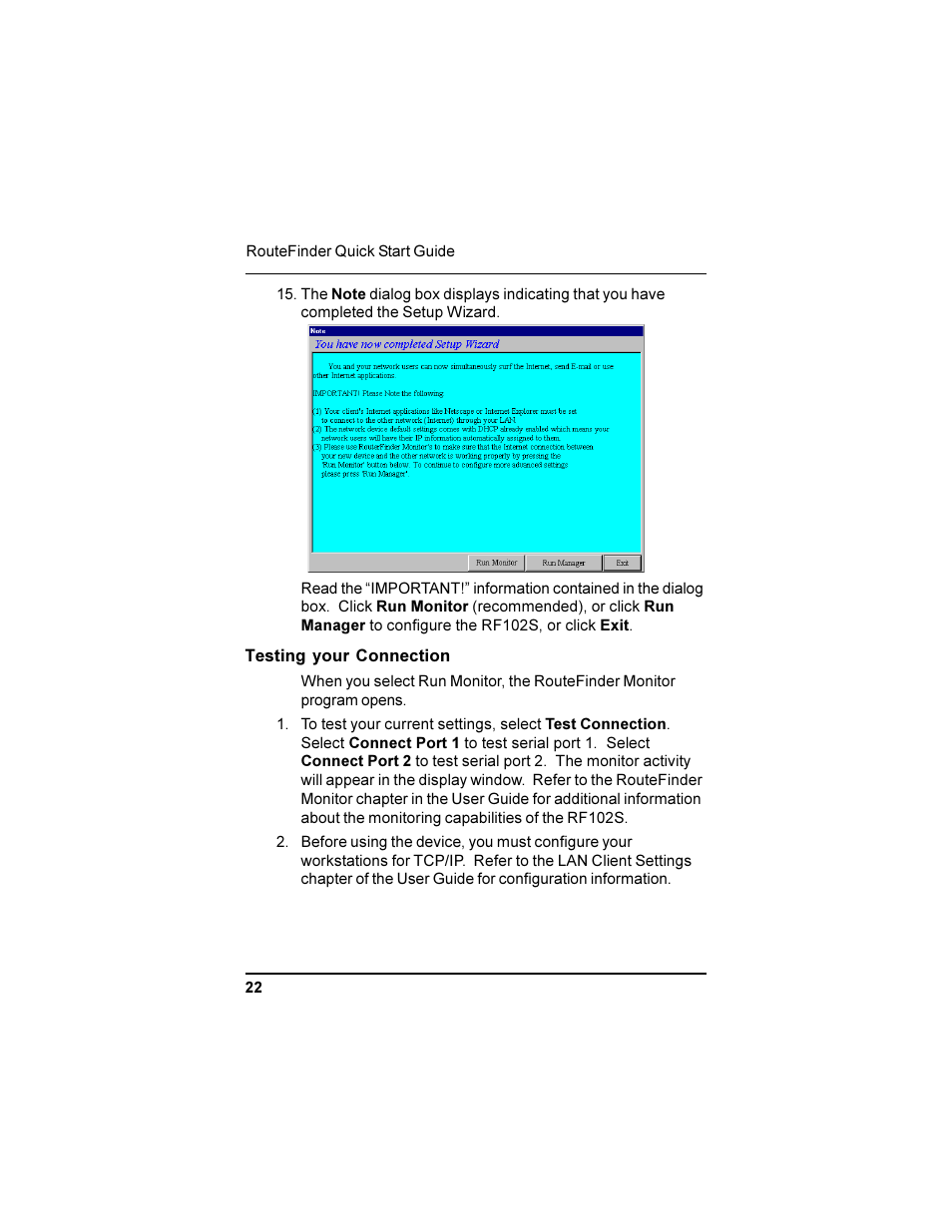 Testing your connection | Multi-Tech Systems RF102S User Manual | Page 22 / 26