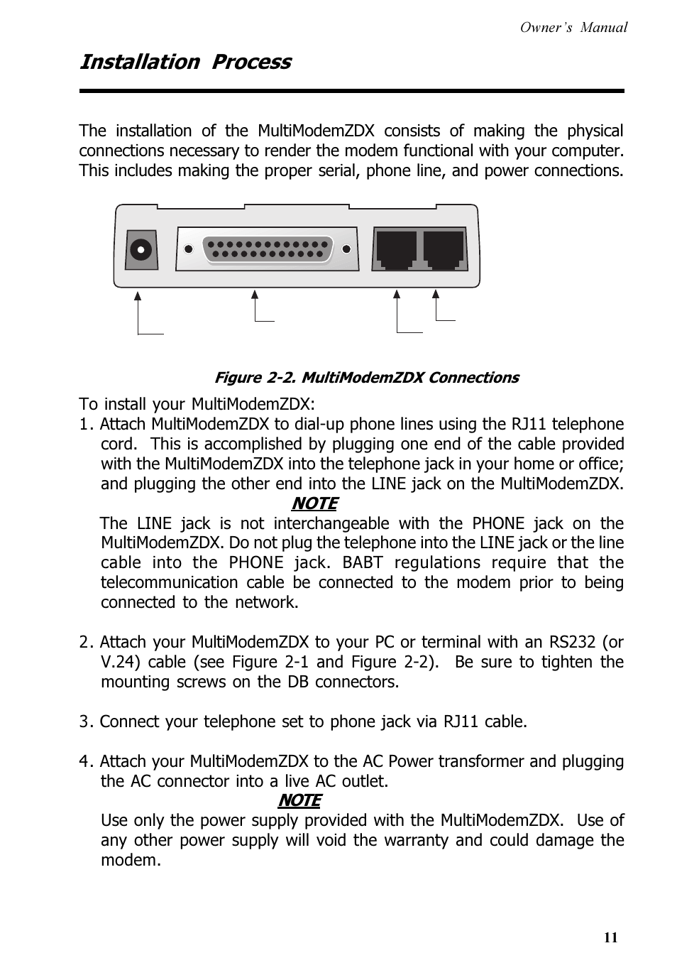 Installation process | Multi-Tech Systems MT5600ZDX User Manual | Page 11 / 84