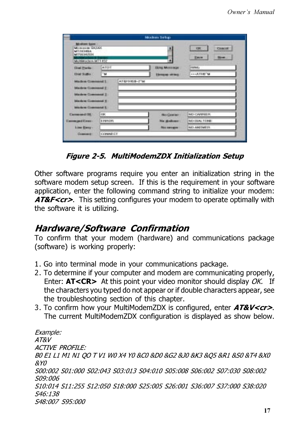 Hardware/software confirmation | Multi-Tech Systems MT5600ZDX User Manual | Page 17 / 84