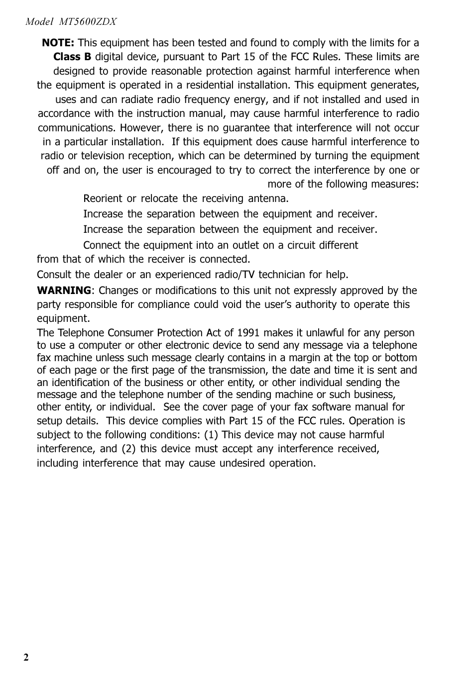 Multi-Tech Systems MT5600ZDX User Manual | Page 2 / 84