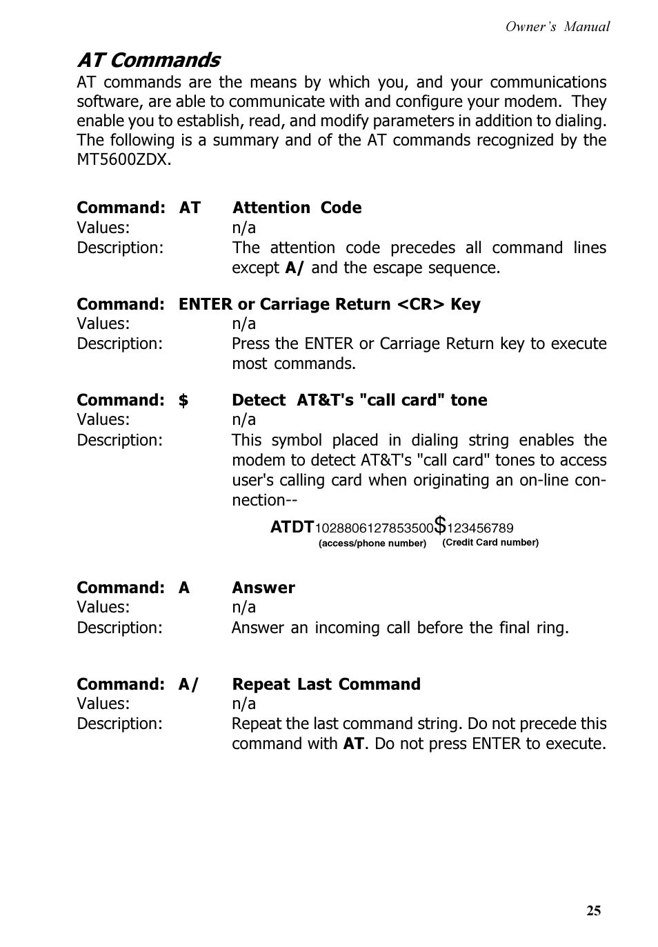 At commands | Multi-Tech Systems MT5600ZDX User Manual | Page 25 / 84