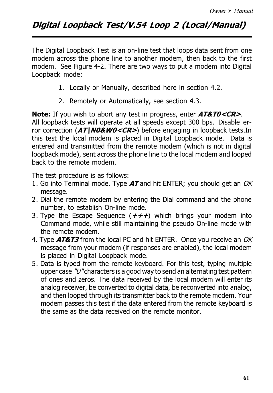 Digital loopback test/v.54 loop 2 (local/manual) | Multi-Tech Systems MT5600ZDX User Manual | Page 61 / 84