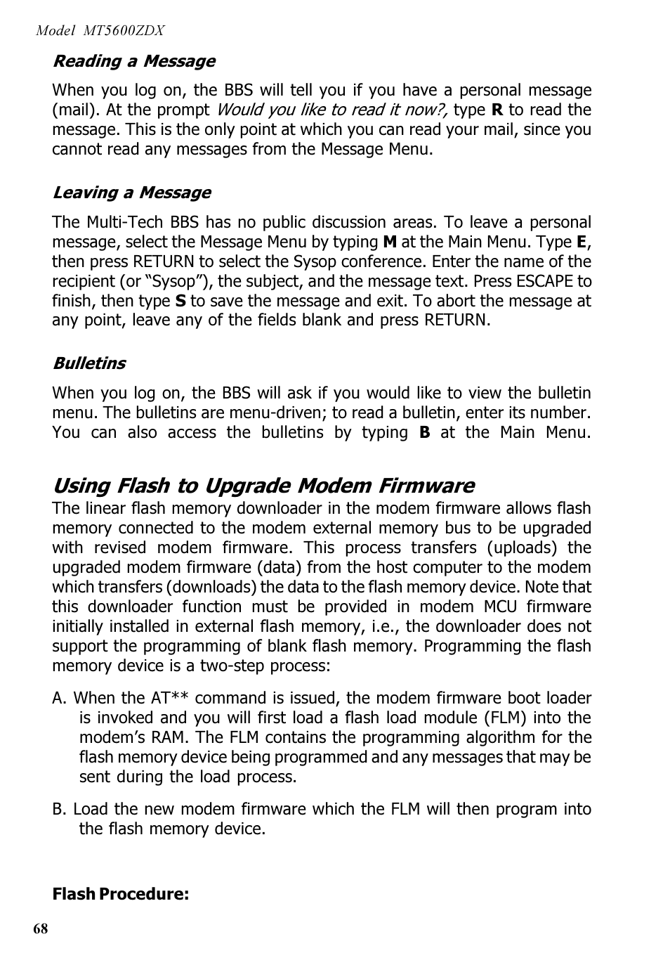 Using flash to upgrade modem firmware | Multi-Tech Systems MT5600ZDX User Manual | Page 68 / 84