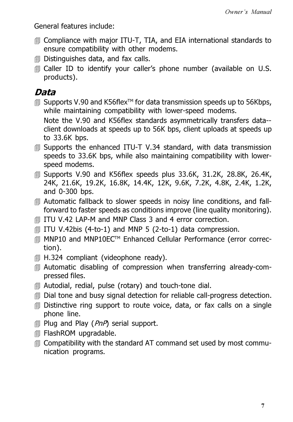 Data | Multi-Tech Systems MT5600ZDX User Manual | Page 7 / 84