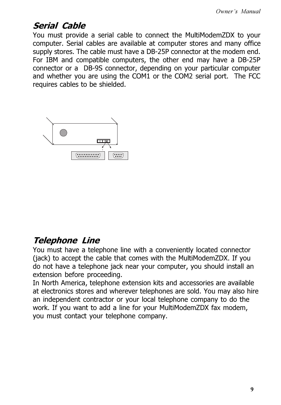 Serial cable, Telephone line | Multi-Tech Systems MT5600ZDX User Manual | Page 9 / 84