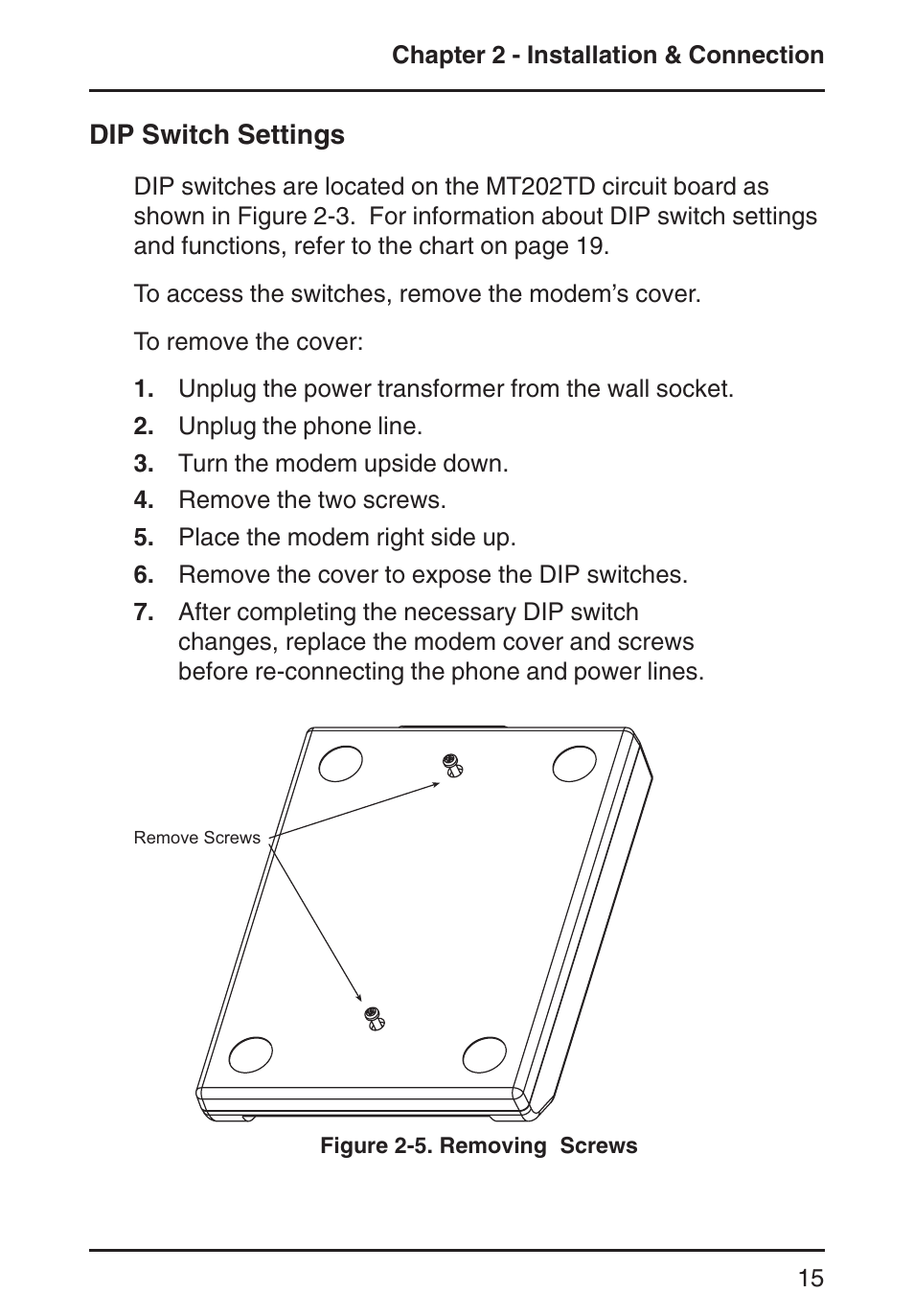 Dip switch settings | Multi-Tech Systems MT202TD 1200 User Manual | Page 15 / 28