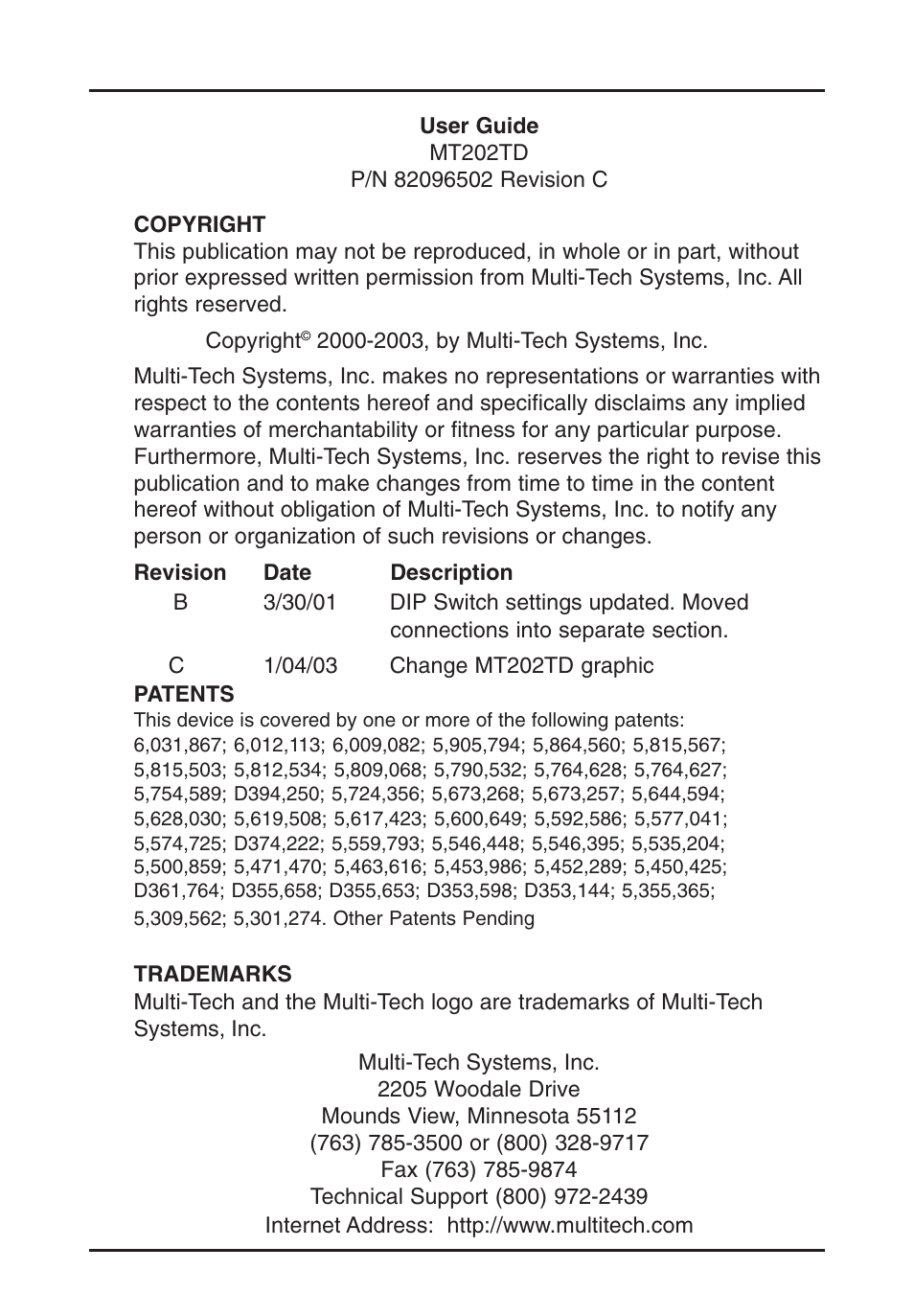 Multi-Tech Systems MT202TD 1200 User Manual | Page 2 / 28