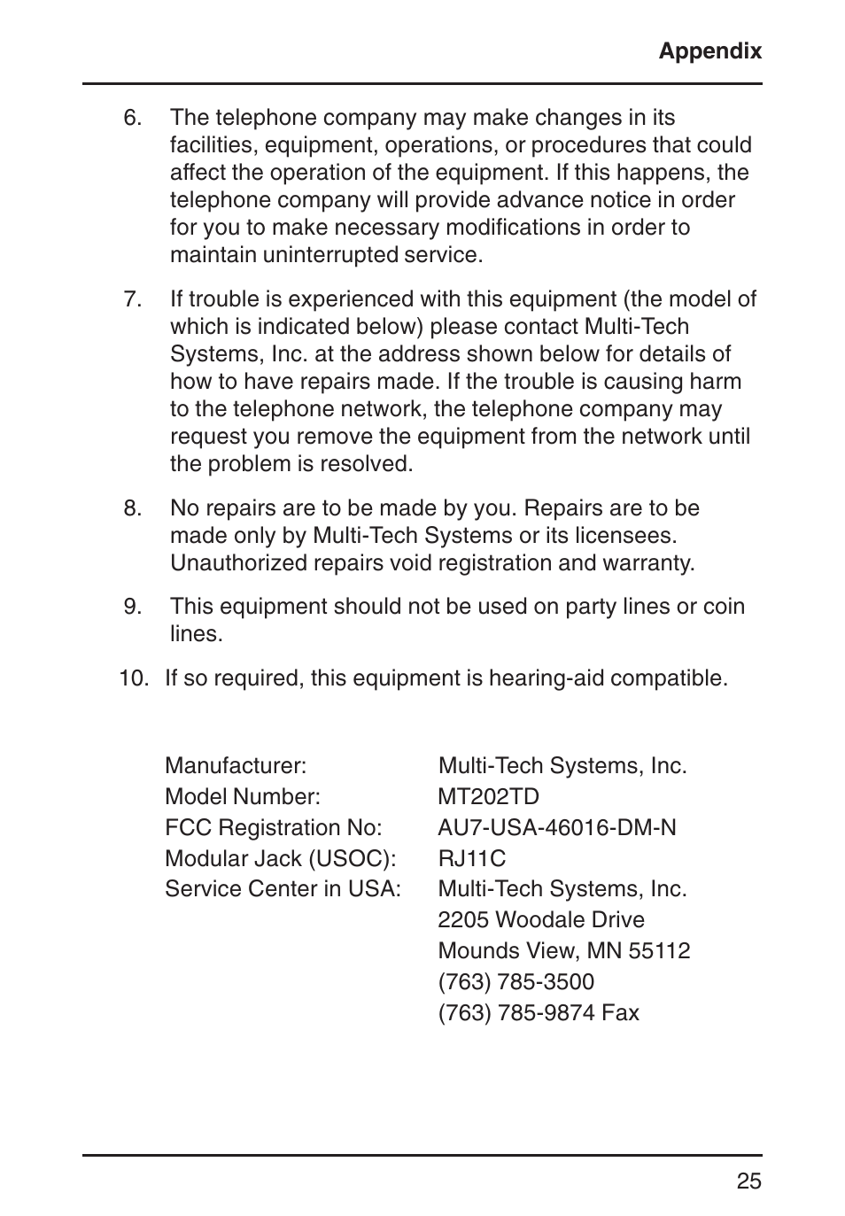 Multi-Tech Systems MT202TD 1200 User Manual | Page 25 / 28