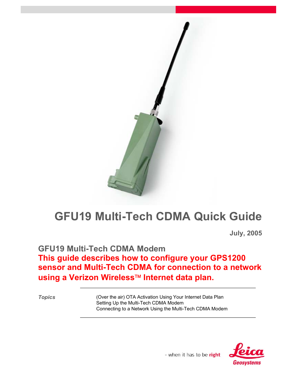 Multi-Tech Systems GFU19 User Manual | 18 pages