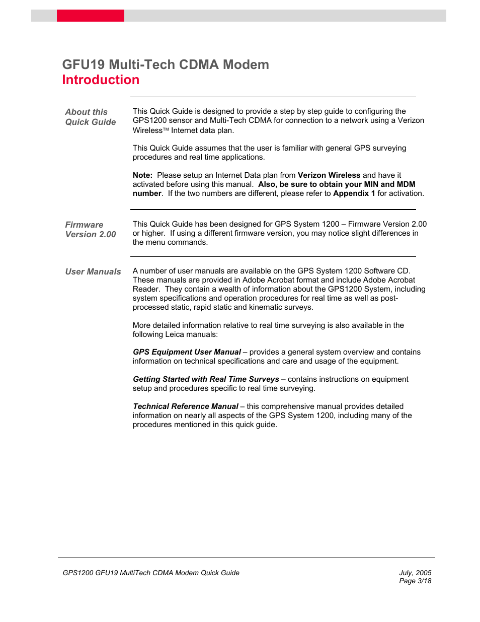 Gfu19 multi-tech cdma modem introduction | Multi-Tech Systems GFU19 User Manual | Page 3 / 18