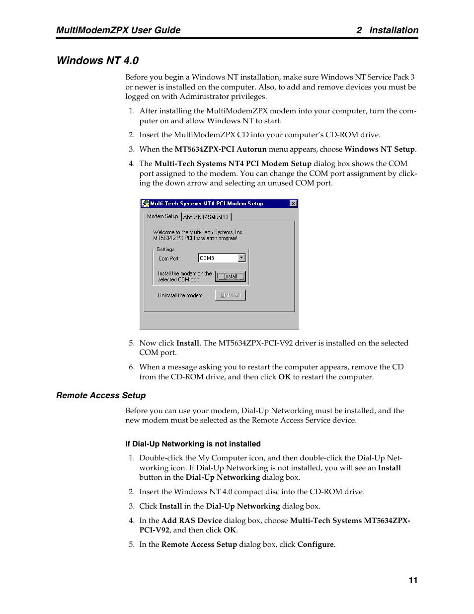 Windows nt 4.0 | Multi-Tech Systems MT5634ZPX-PCI-V92 User Manual | Page 16 / 85
