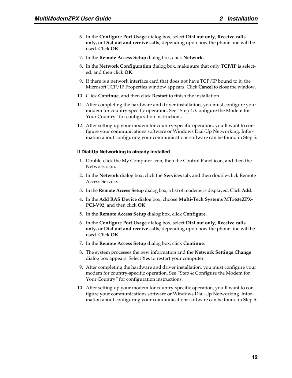 2 installation, Multimodemzpx user guide | Multi-Tech Systems MT5634ZPX-PCI-V92 User Manual | Page 17 / 85