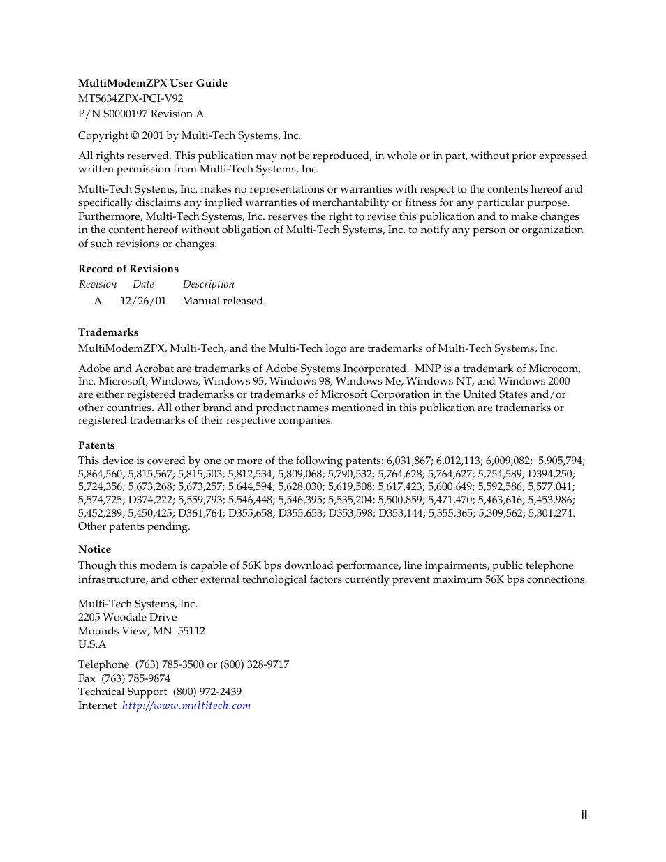 Multi-Tech Systems MT5634ZPX-PCI-V92 User Manual | Page 2 / 85