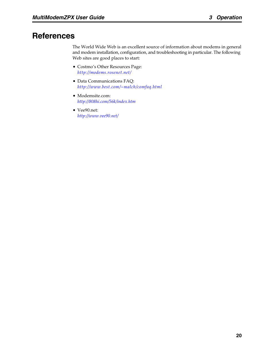 References | Multi-Tech Systems MT5634ZPX-PCI-V92 User Manual | Page 25 / 85