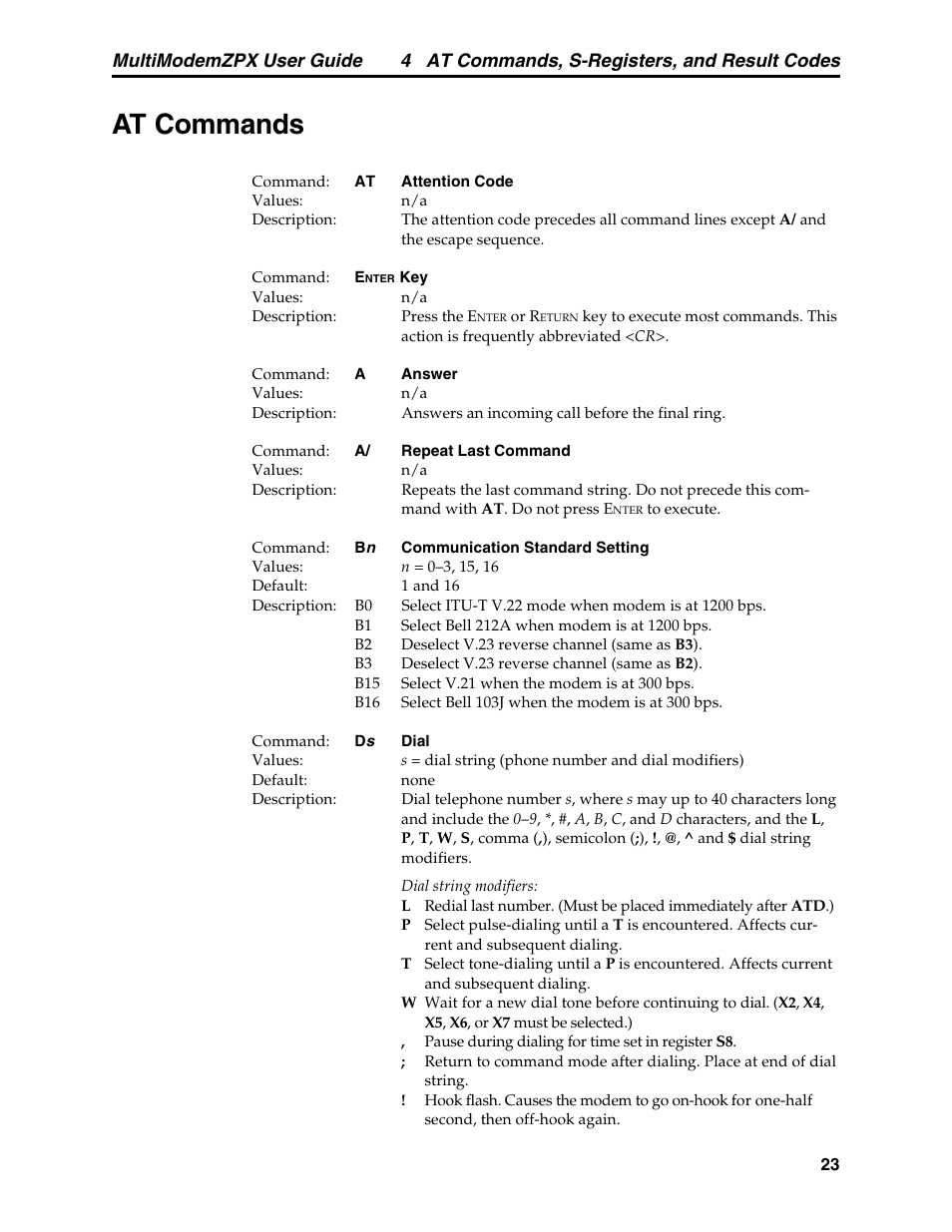 At commands, 4 at commands, s-registers, and result codes, Multimodemzpx user guide | Multi-Tech Systems MT5634ZPX-PCI-V92 User Manual | Page 28 / 85