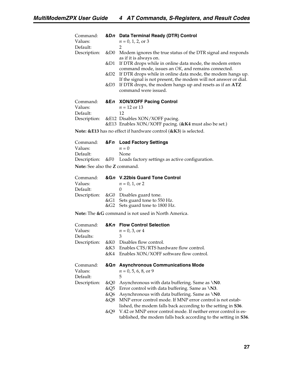 4 at commands, s-registers, and result codes, Multimodemzpx user guide | Multi-Tech Systems MT5634ZPX-PCI-V92 User Manual | Page 32 / 85