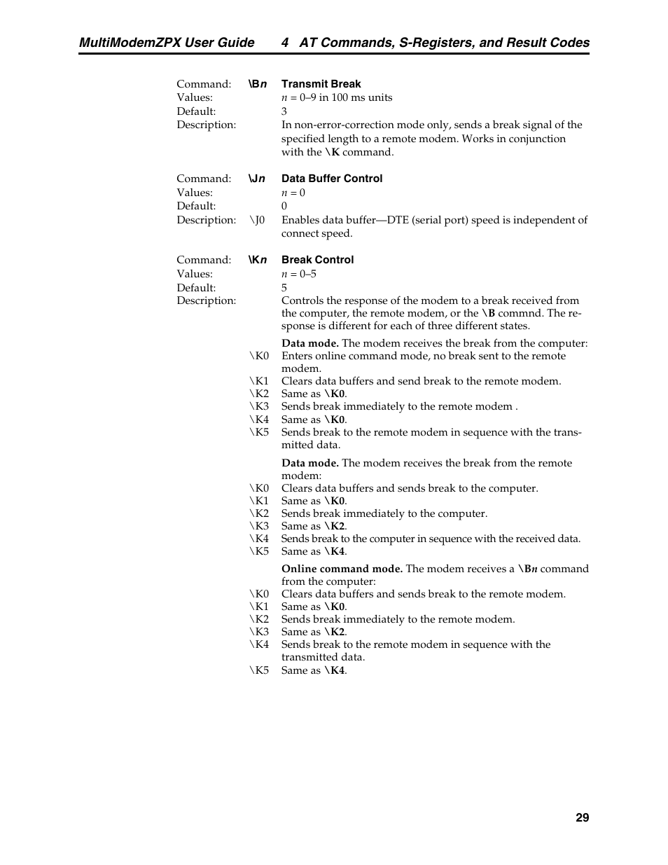 4 at commands, s-registers, and result codes, Multimodemzpx user guide | Multi-Tech Systems MT5634ZPX-PCI-V92 User Manual | Page 34 / 85