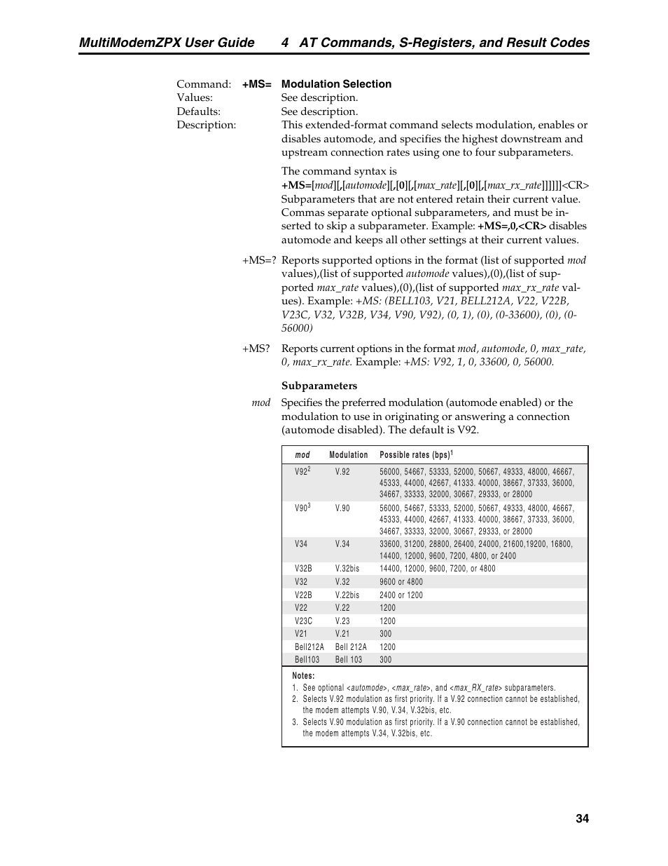 4 at commands, s-registers, and result codes, Multimodemzpx user guide | Multi-Tech Systems MT5634ZPX-PCI-V92 User Manual | Page 39 / 85