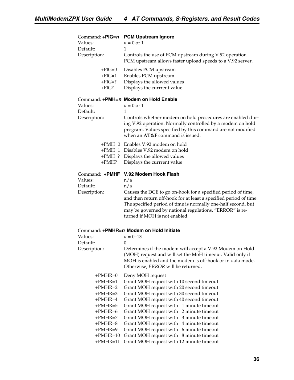 4 at commands, s-registers, and result codes, Multimodemzpx user guide | Multi-Tech Systems MT5634ZPX-PCI-V92 User Manual | Page 41 / 85