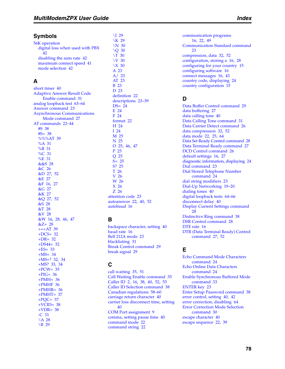 Index, Multimodemzpx user guide | Multi-Tech Systems MT5634ZPX-PCI-V92 User Manual | Page 83 / 85