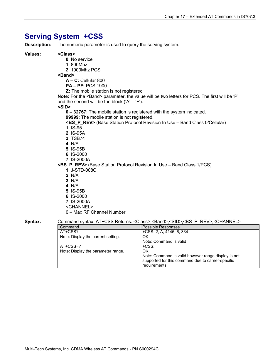 Serving system +css | Multi-Tech Systems CDMA Wireless Modem User Manual | Page 144 / 195