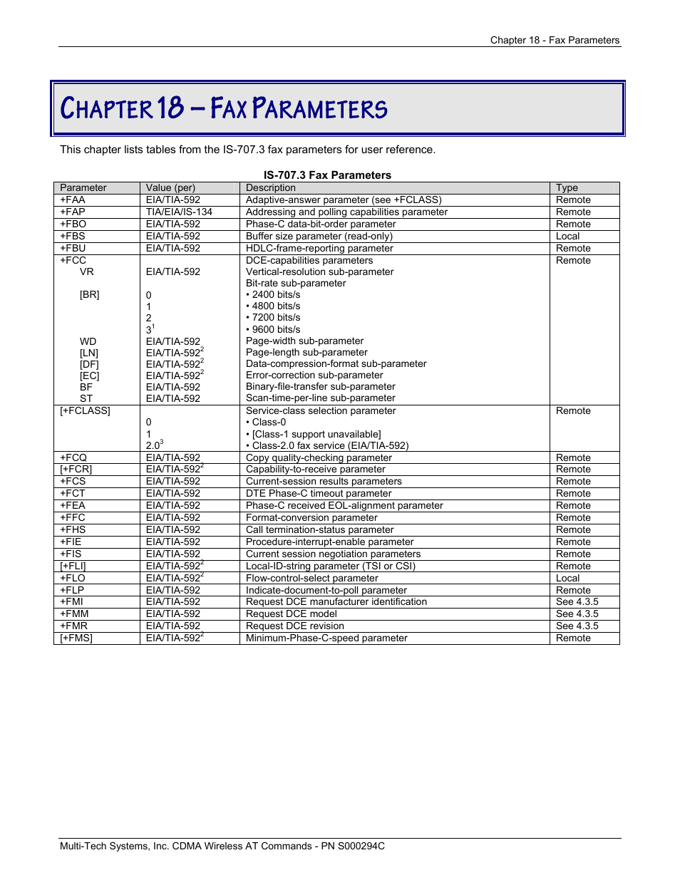 Hapter, Arameters | Multi-Tech Systems CDMA Wireless Modem User Manual | Page 148 / 195
