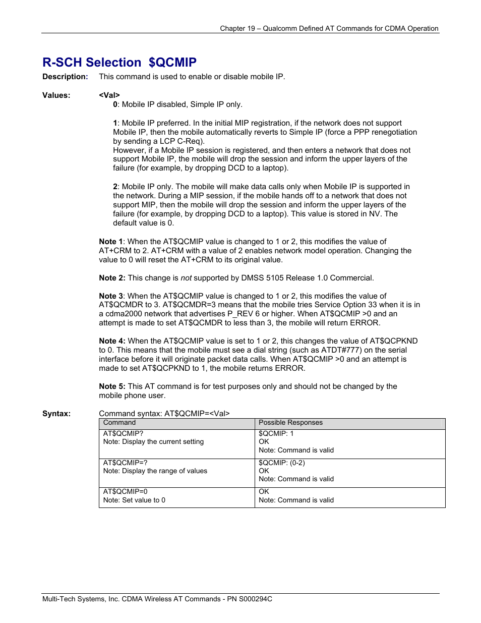 R-sch selection $qcmip | Multi-Tech Systems CDMA Wireless Modem User Manual | Page 158 / 195