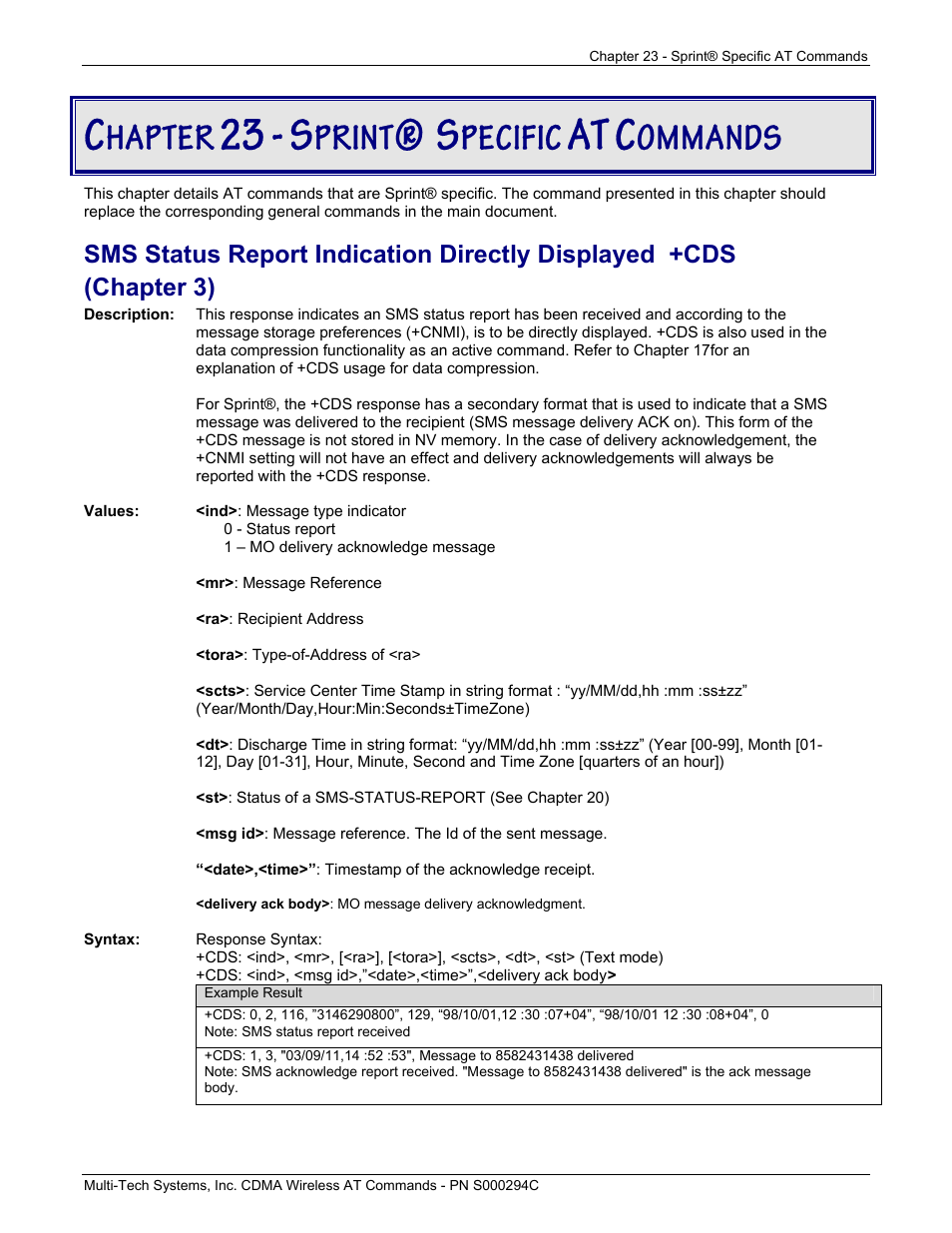 Hapter, Print, Pecific | Ommands | Multi-Tech Systems CDMA Wireless Modem User Manual | Page 187 / 195