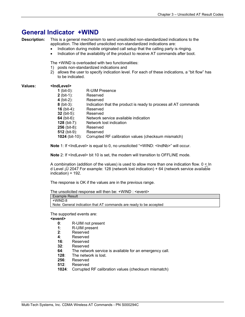 General indicator +wind | Multi-Tech Systems CDMA Wireless Modem User Manual | Page 22 / 195