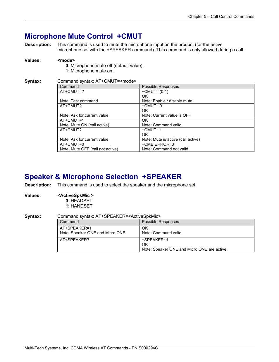 Microphone mute control +cmut, Speaker & microphone selection +speaker | Multi-Tech Systems CDMA Wireless Modem User Manual | Page 41 / 195